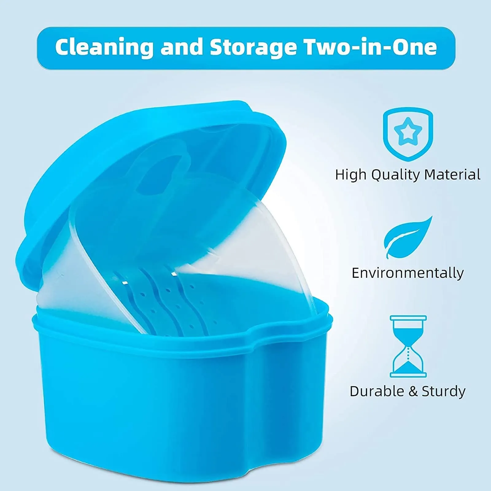 1Pcs Denture Box, False Teeth Container, Orthodontic Dental Retainer Case, Portable Denture Cleaning Box for Travel, Retainer Cleaning, Dentures, Clear Braces, Mouth Guard, Night Guard