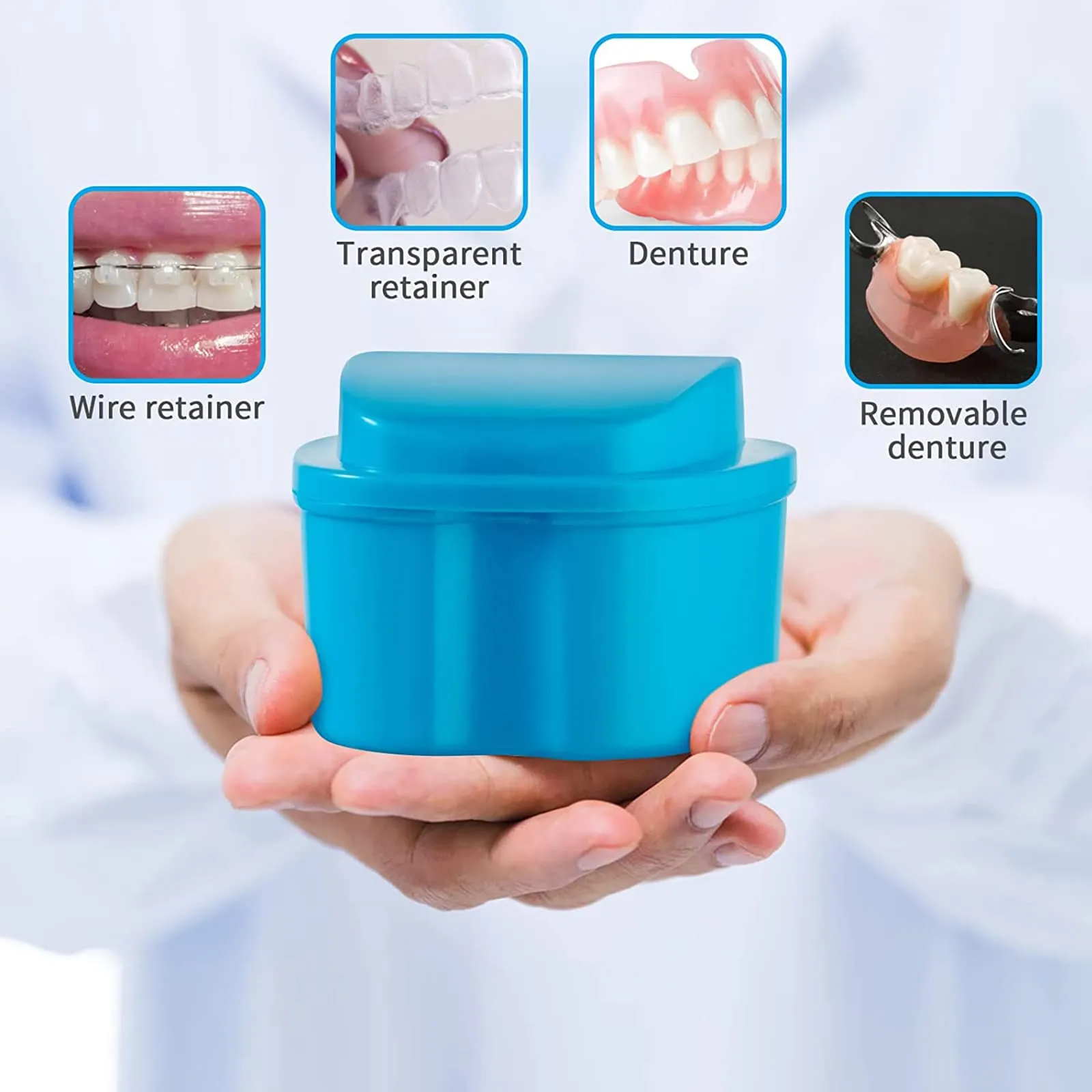 1Pcs Denture Box, False Teeth Container, Orthodontic Dental Retainer Case, Portable Denture Cleaning Box for Travel, Retainer Cleaning, Dentures, Clear Braces, Mouth Guard, Night Guard