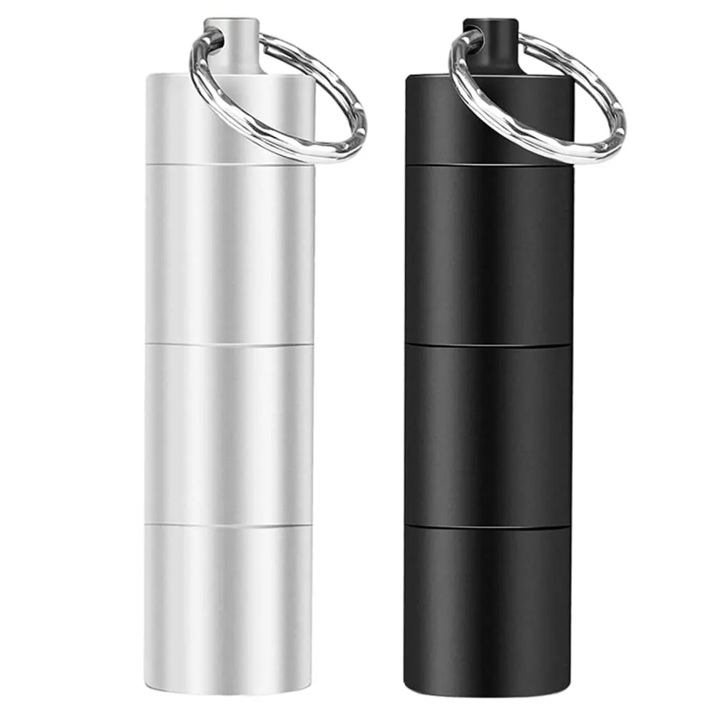 2 Pack Pill Box Portable Pill Case Aluminium Pocket Pill Boxes Keychain for Purse for Travel Waterproof Pill Holder Travel Pill Holder for Men Women