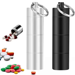 2 Pack Pill Box Portable Pill Case Aluminium Pocket Pill Boxes Keychain for Purse for Travel Waterproof Pill Holder Travel Pill Holder for Men Women