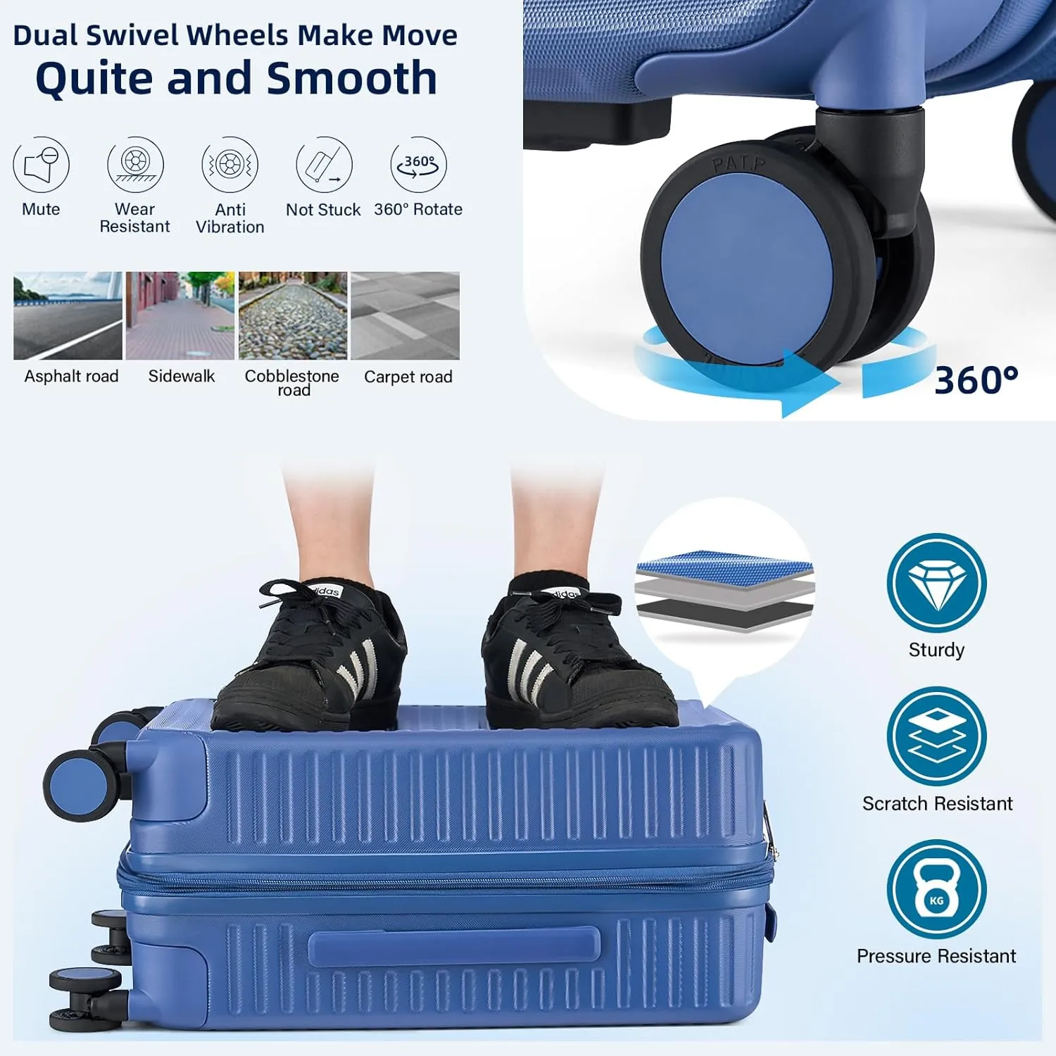 28 Inch Luggage Hard Shell Suitcases, Expandable Travel Checked Luggage 28 Inch, Large Check In Luggage with Spinner Wheels Cup Holder Charger Built in Lightweight Suitcase, Interstellar Blue