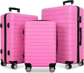 3 Piece Luggage Sets- Pink Suitcases Set with Spinner Wheels Travel Hardshell Luggage Sets with TSA Lock Lightweight Pink Suitcase Sets for Women