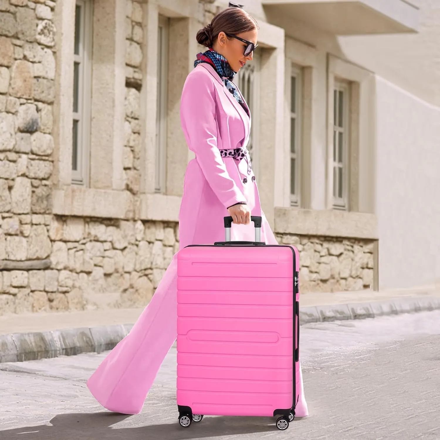 3 Piece Luggage Sets- Pink Suitcases Set with Spinner Wheels Travel Hardshell Luggage Sets with TSA Lock Lightweight Pink Suitcase Sets for Women
