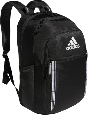 adidas Excel Laptop Durable Large Athletic Gym Backpack Bag, Black/White 3 Stripe Webbing, One Size