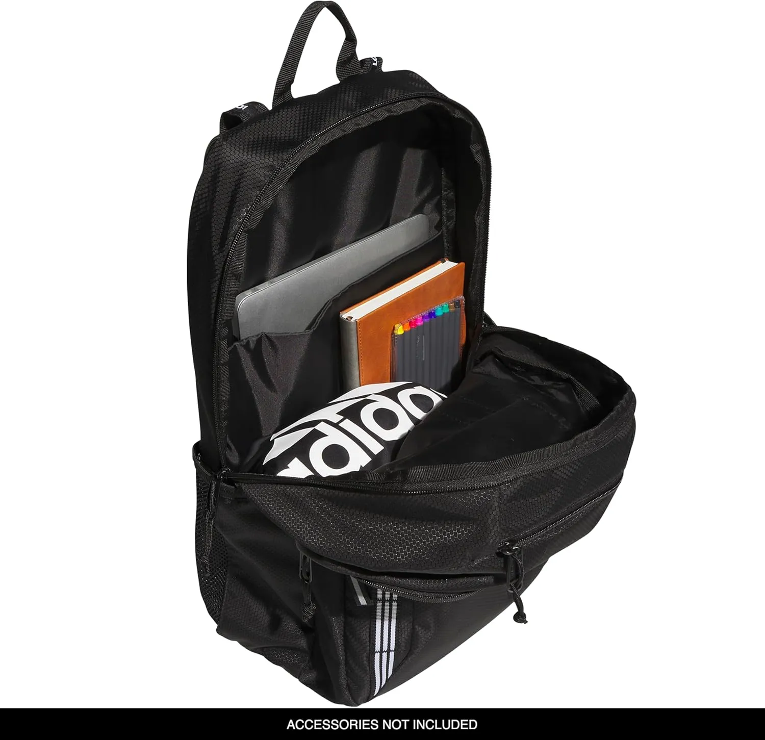 adidas Excel Laptop Durable Large Athletic Gym Backpack Bag, Black/White 3 Stripe Webbing, One Size
