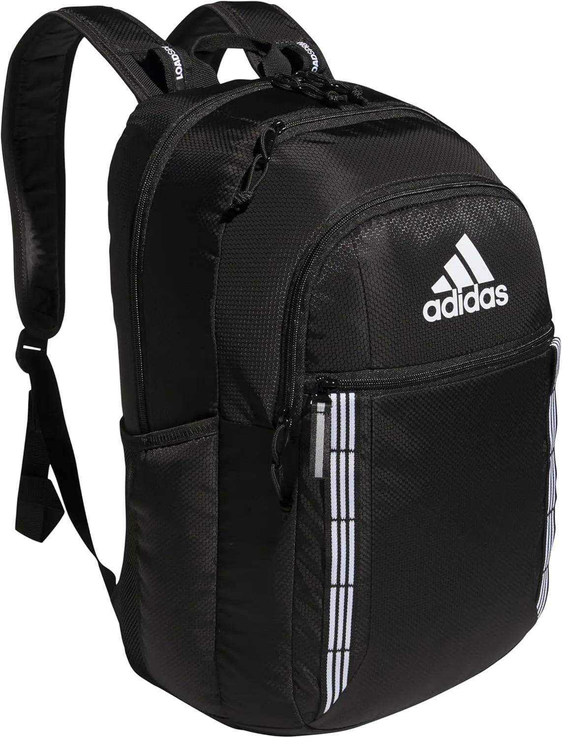 adidas Excel Laptop Durable Large Athletic Gym Backpack Bag, Black/White 3 Stripe Webbing, One Size