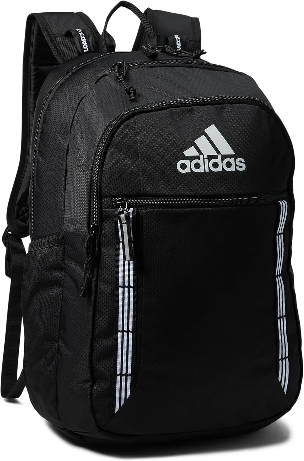 adidas Excel Laptop Durable Large Athletic Gym Backpack Bag, Black/White 3 Stripe Webbing, One Size