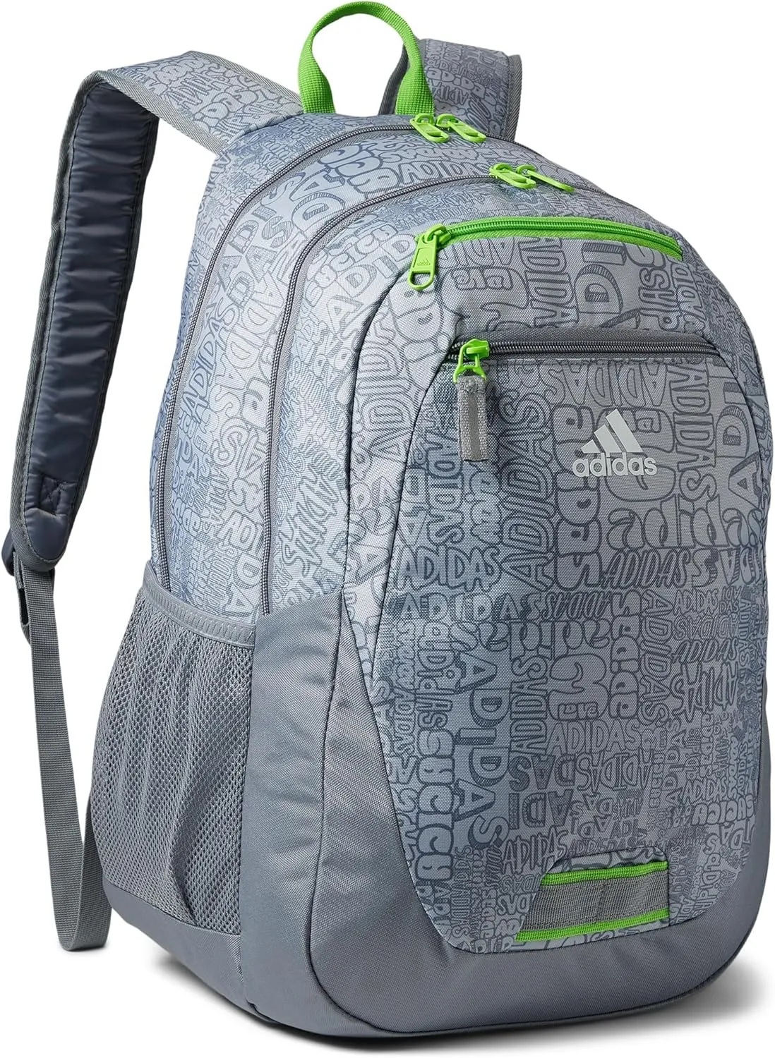 adidas Foundation Laptop, Book Bag with Sleeve, Large Durable Athletic Backpack for Men and Women, Adi Font Madness Stone Grey/Lucid Lime Green, One Size