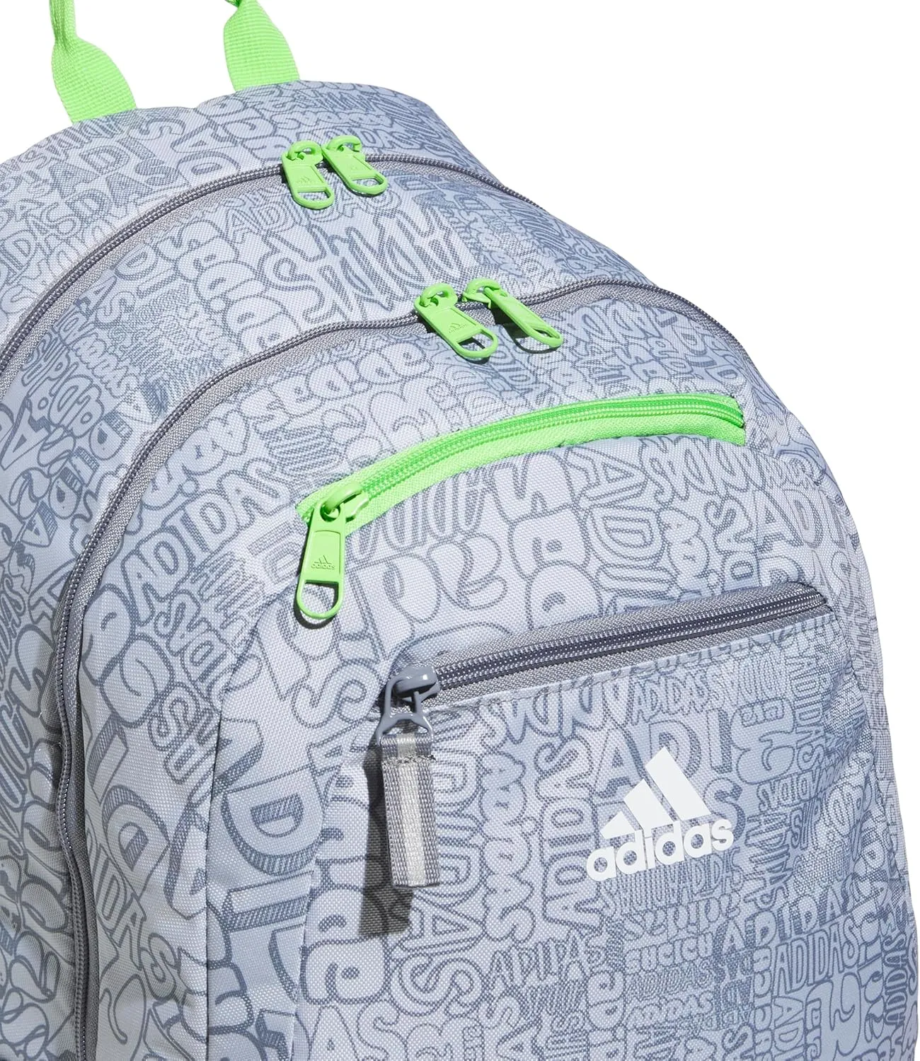 adidas Foundation Laptop, Book Bag with Sleeve, Large Durable Athletic Backpack for Men and Women, Adi Font Madness Stone Grey/Lucid Lime Green, One Size