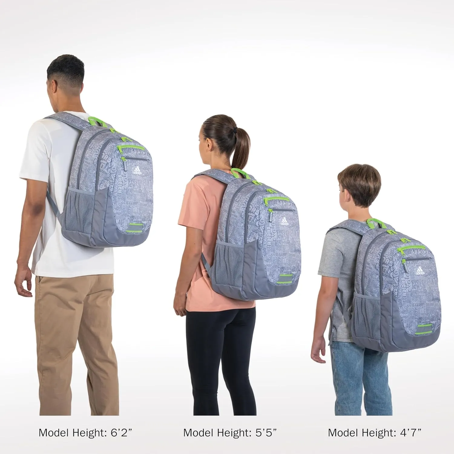 adidas Foundation Laptop, Book Bag with Sleeve, Large Durable Athletic Backpack for Men and Women, Adi Font Madness Stone Grey/Lucid Lime Green, One Size
