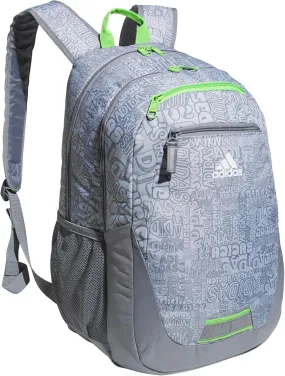 adidas Foundation Laptop, Book Bag with Sleeve, Large Durable Athletic Backpack for Men and Women, Adi Font Madness Stone Grey/Lucid Lime Green, One Size