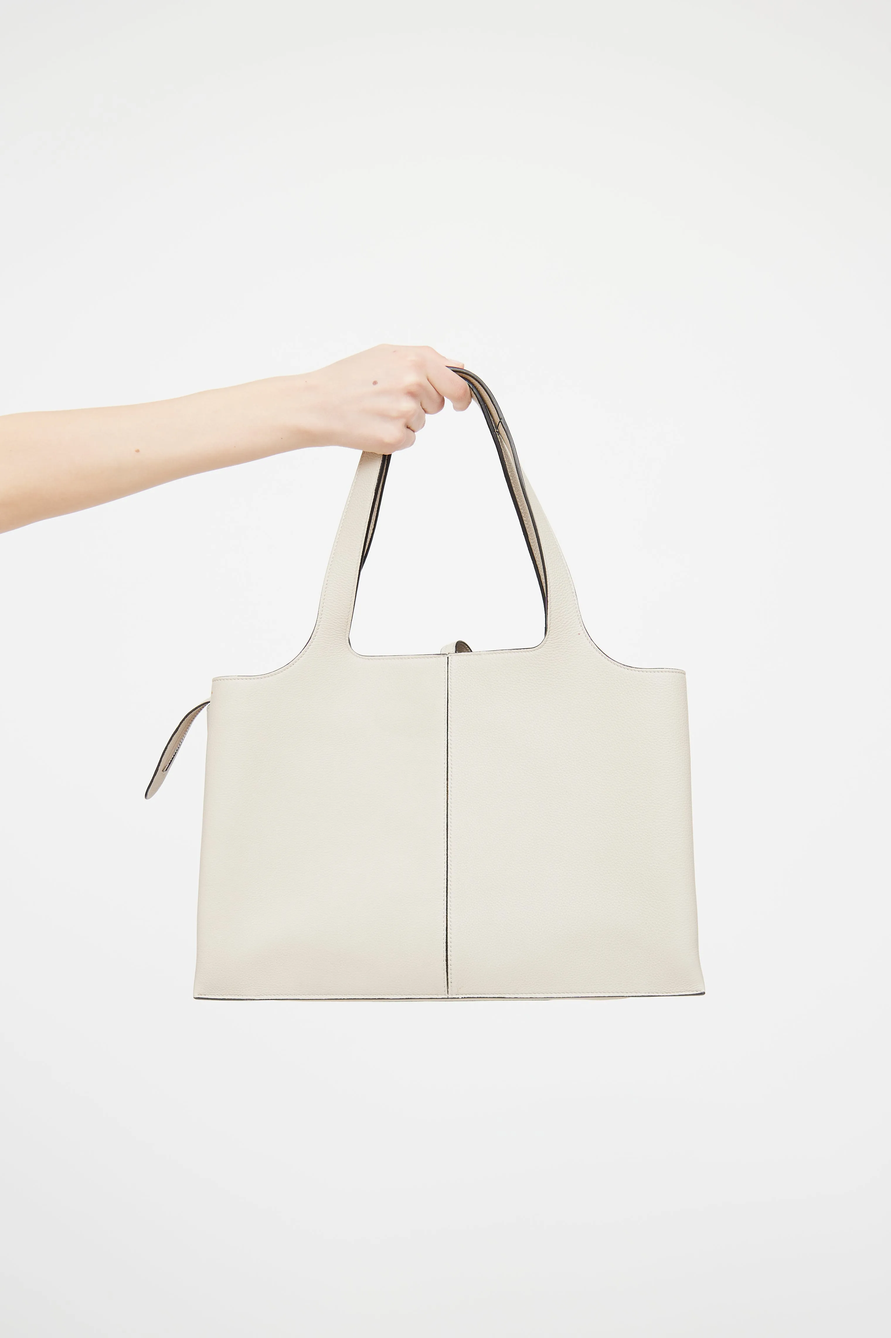Beige Leather Tri-Fold Shoulder Bag