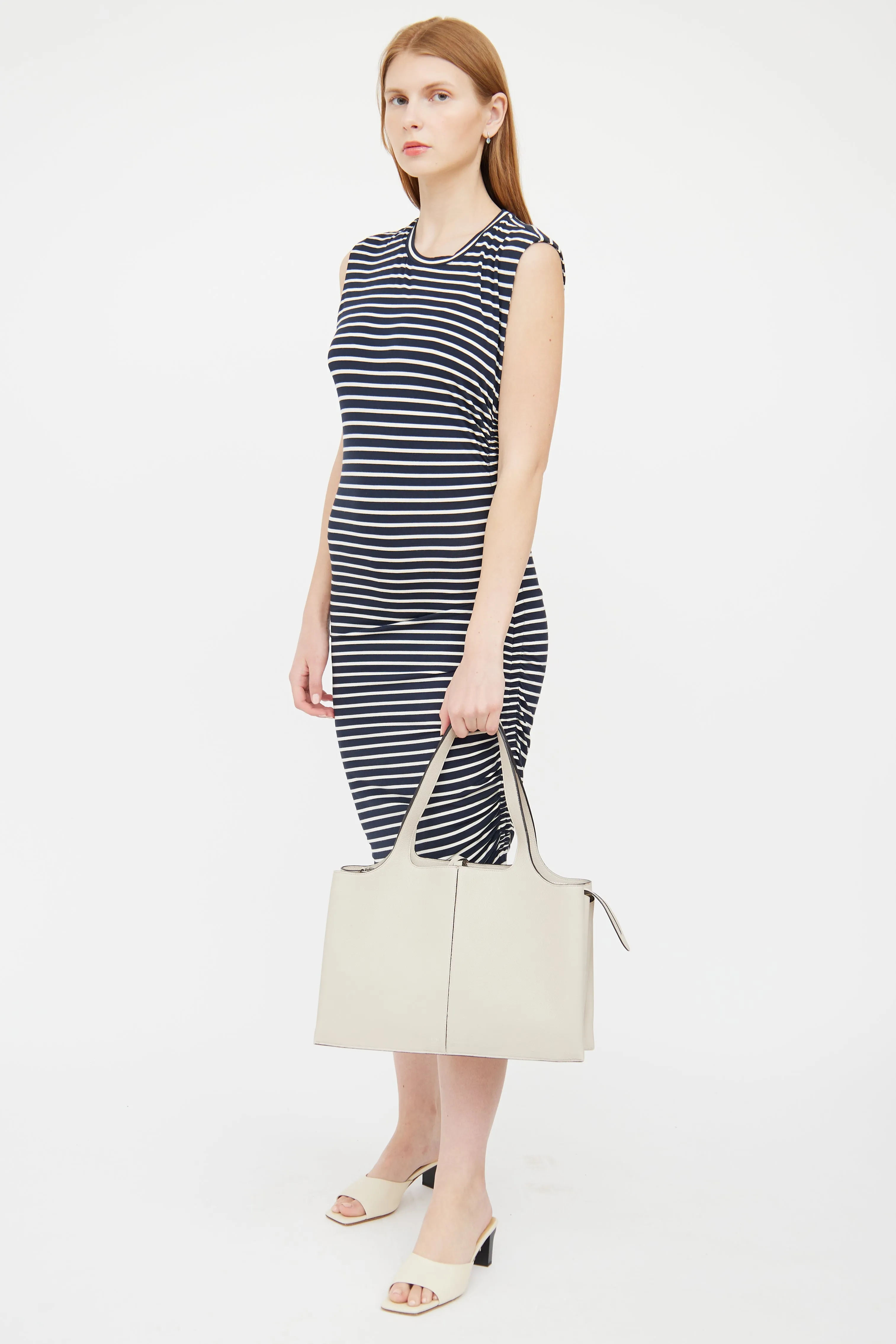Beige Leather Tri-Fold Shoulder Bag
