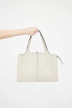 Beige Leather Tri-Fold Shoulder Bag
