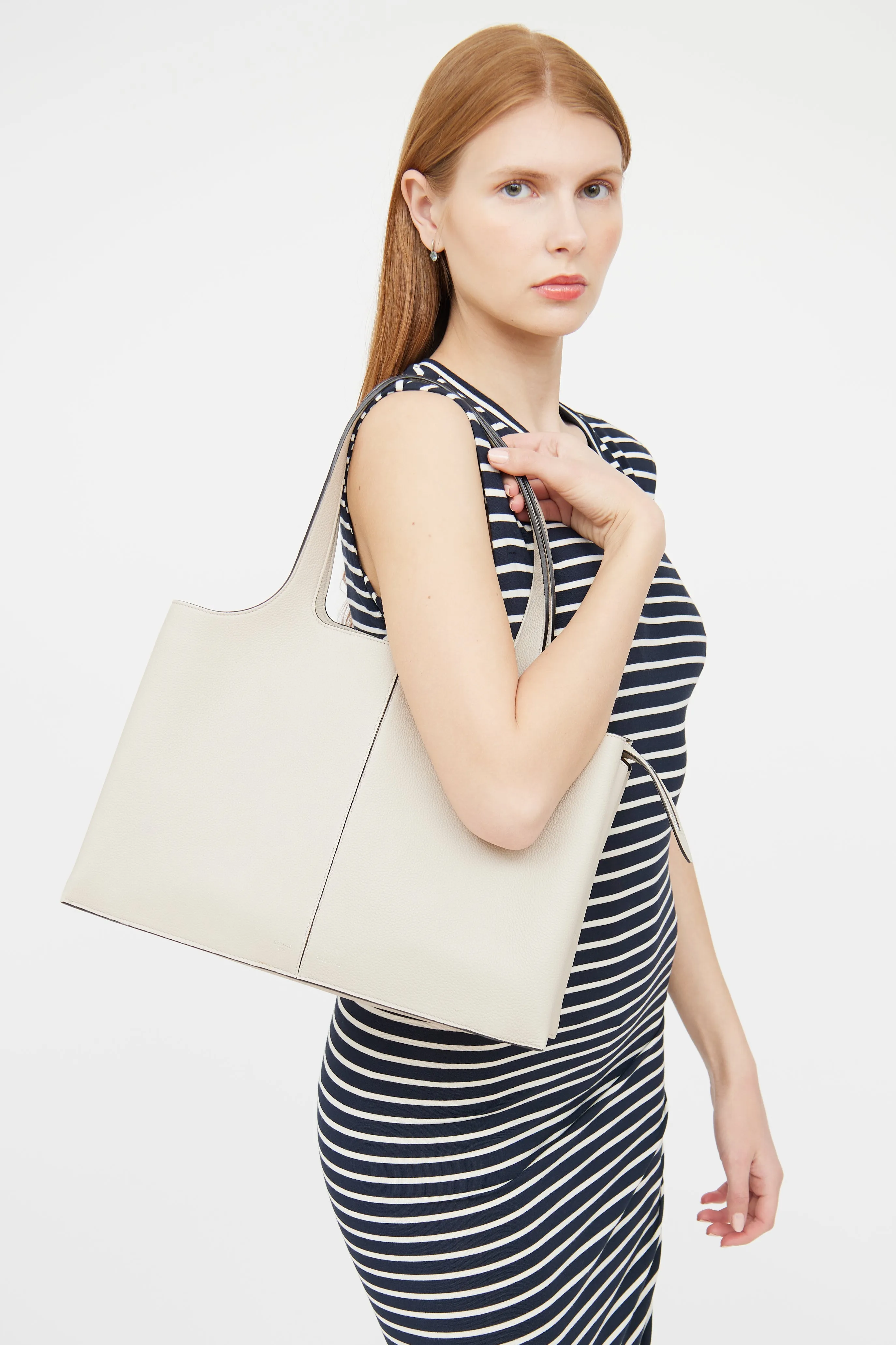 Beige Leather Tri-Fold Shoulder Bag