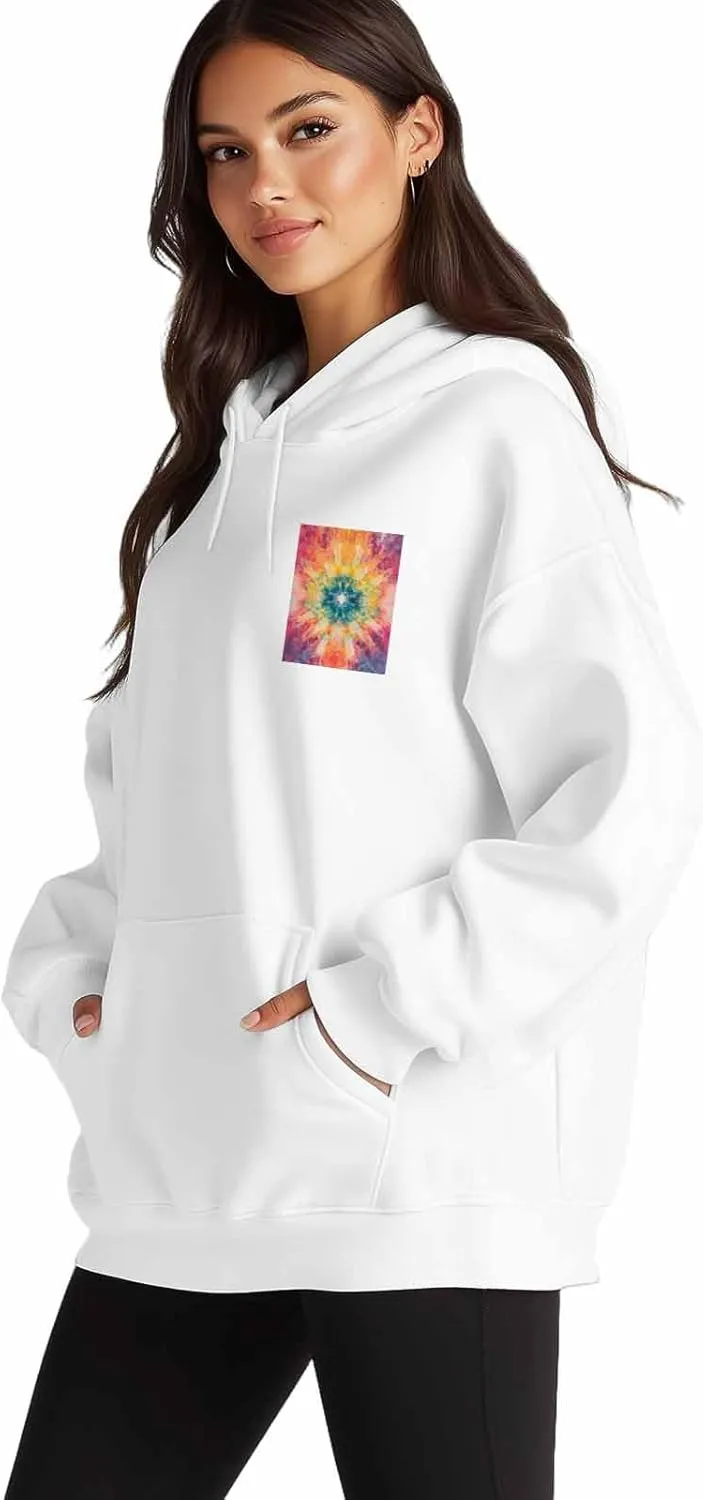 BEMIGO Hooded Sweatshirt Women Colorful Cozy Black/White Sweatshirt with Oversized Front Pocket Tie Dye Printed Trendy Tops