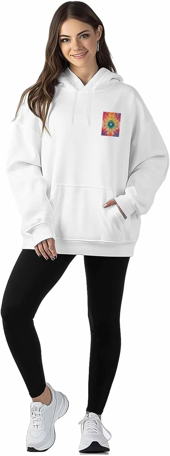 BEMIGO Hooded Sweatshirt Women Colorful Cozy Black/White Sweatshirt with Oversized Front Pocket Tie Dye Printed Trendy Tops