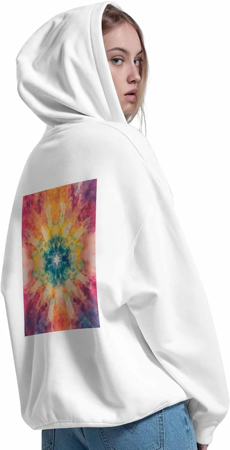 BEMIGO Hooded Sweatshirt Women Colorful Cozy Black/White Sweatshirt with Oversized Front Pocket Tie Dye Printed Trendy Tops