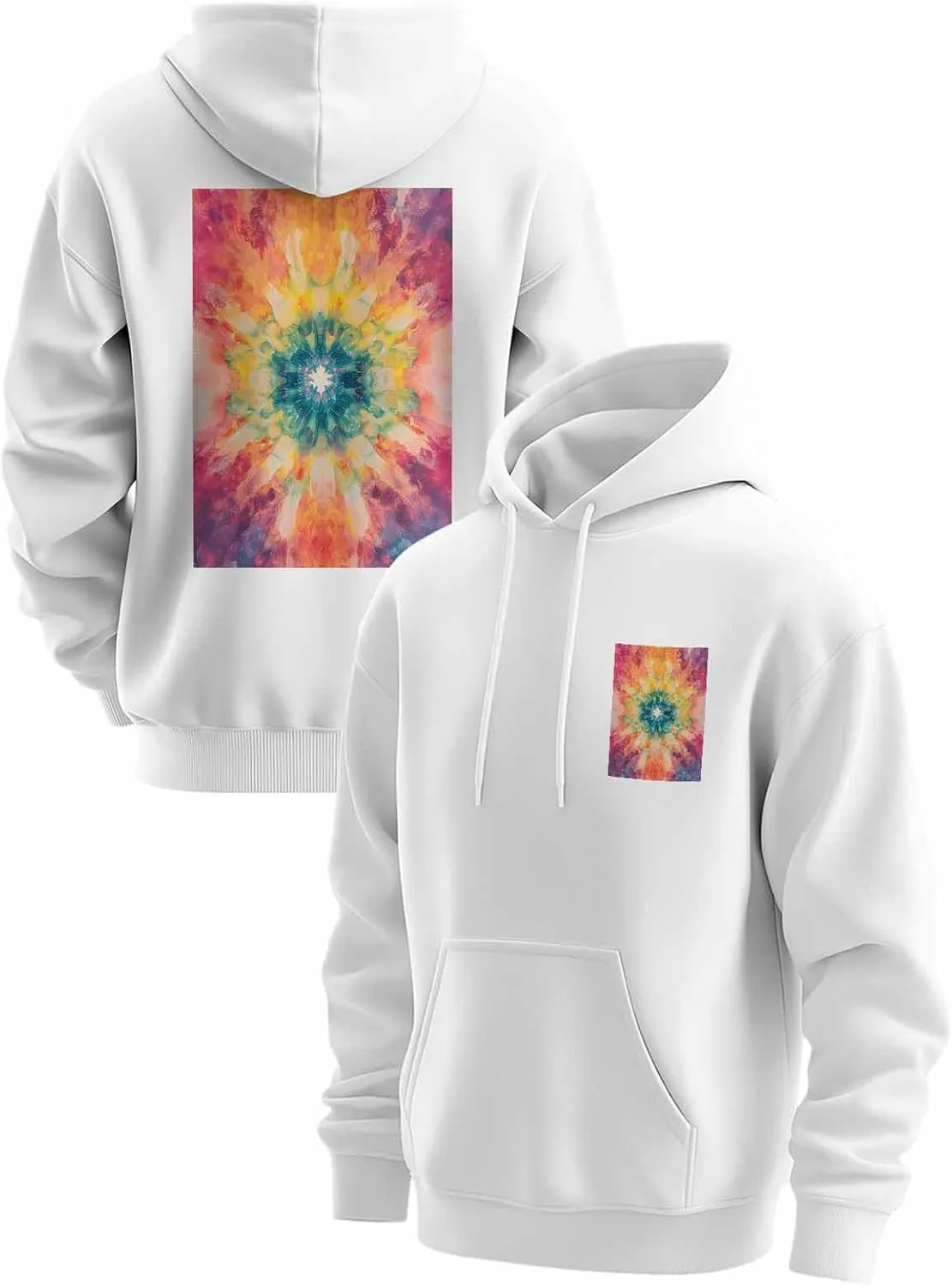 BEMIGO Hooded Sweatshirt Women Colorful Cozy Black/White Sweatshirt with Oversized Front Pocket Tie Dye Printed Trendy Tops