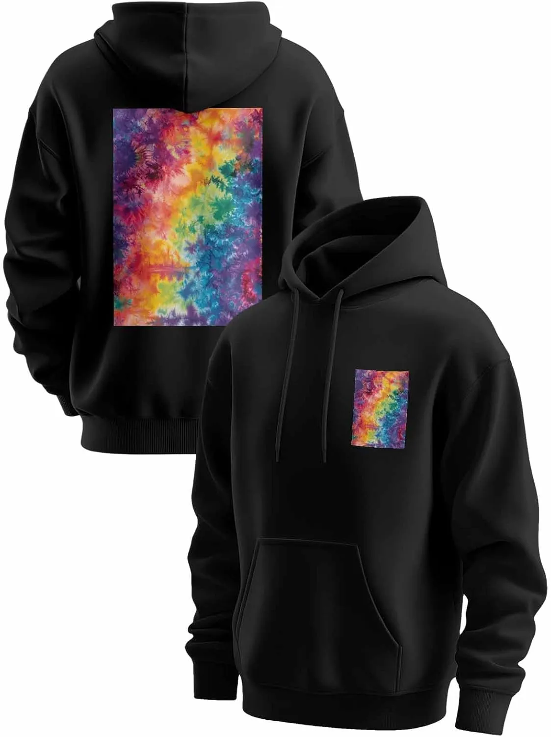 BEMIGO Hooded Sweatshirt Women Tie Dye Cozy Black/White Sweatshirt with Oversized Front Pocket Colors Printed Trendy Tops