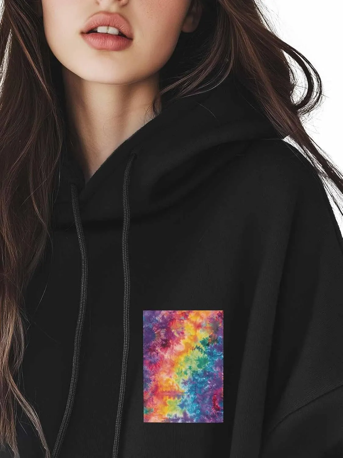 BEMIGO Hooded Sweatshirt Women Tie Dye Cozy Black/White Sweatshirt with Oversized Front Pocket Colors Printed Trendy Tops