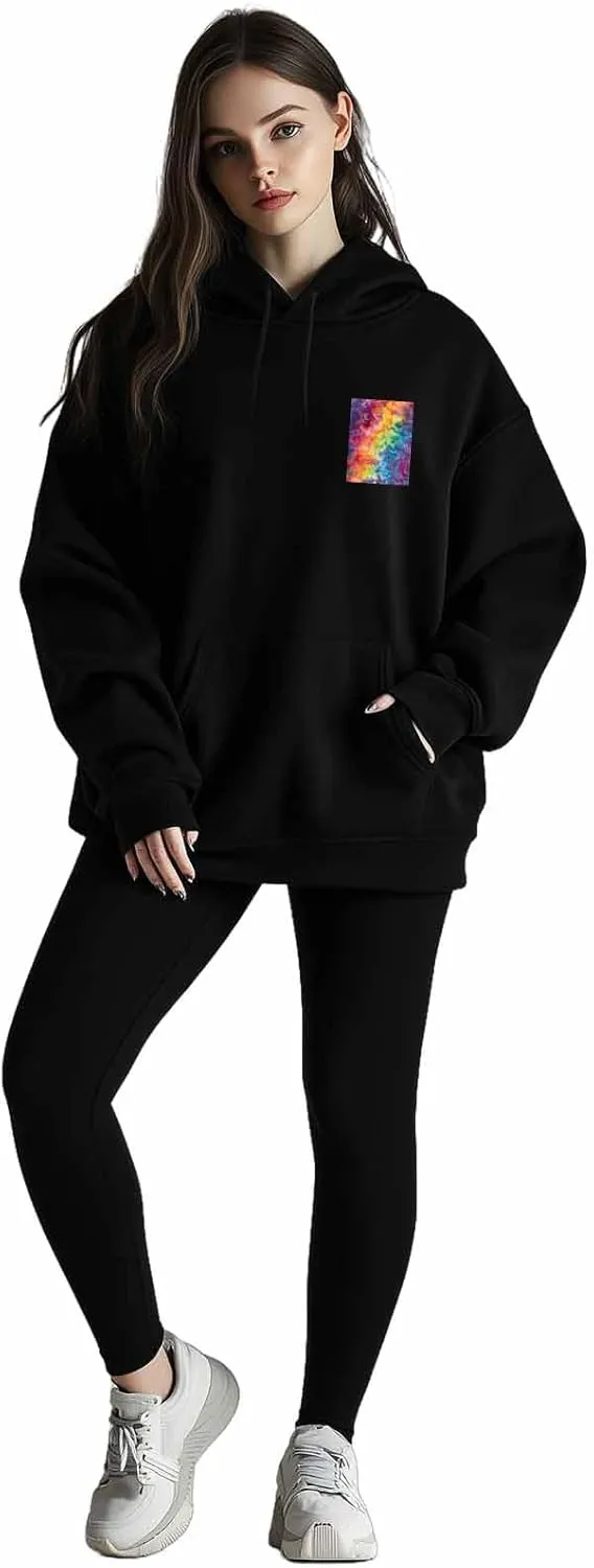 BEMIGO Hooded Sweatshirt Women Tie Dye Cozy Black/White Sweatshirt with Oversized Front Pocket Colors Printed Trendy Tops