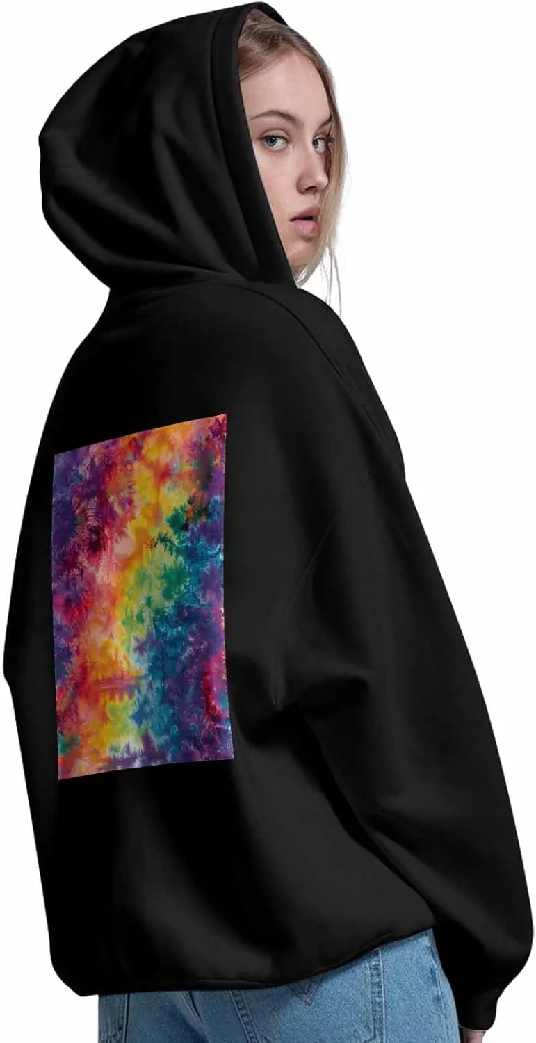 BEMIGO Hooded Sweatshirt Women Tie Dye Cozy Black/White Sweatshirt with Oversized Front Pocket Colors Printed Trendy Tops