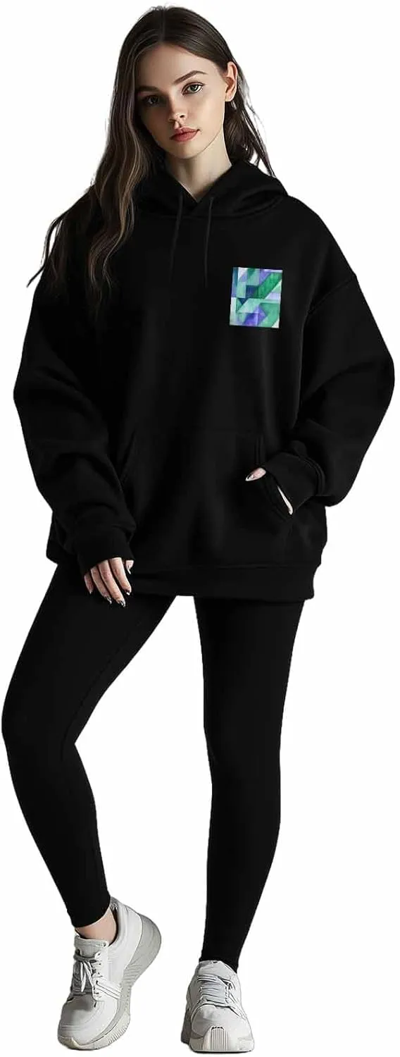 BEMIGO Hooded Sweatshirt Women Tie Dye Cozy Black/White Sweatshirt with Oversized Front Pocket Shapes Printed Trendy Tops
