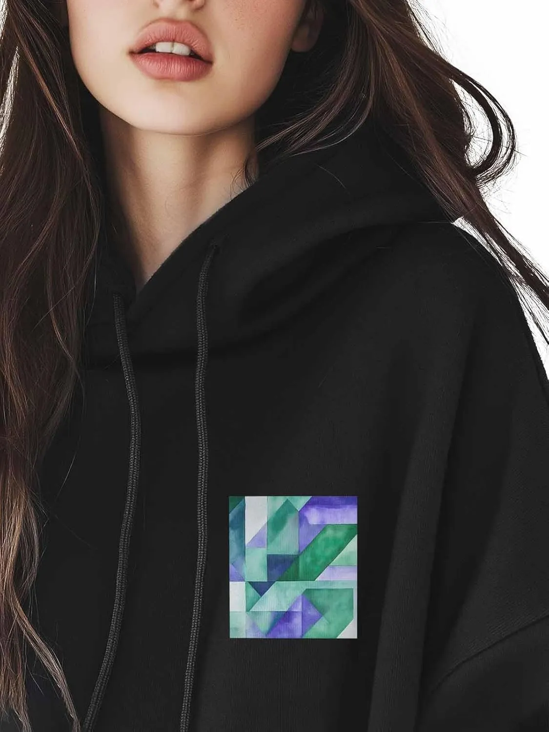 BEMIGO Hooded Sweatshirt Women Tie Dye Cozy Black/White Sweatshirt with Oversized Front Pocket Shapes Printed Trendy Tops