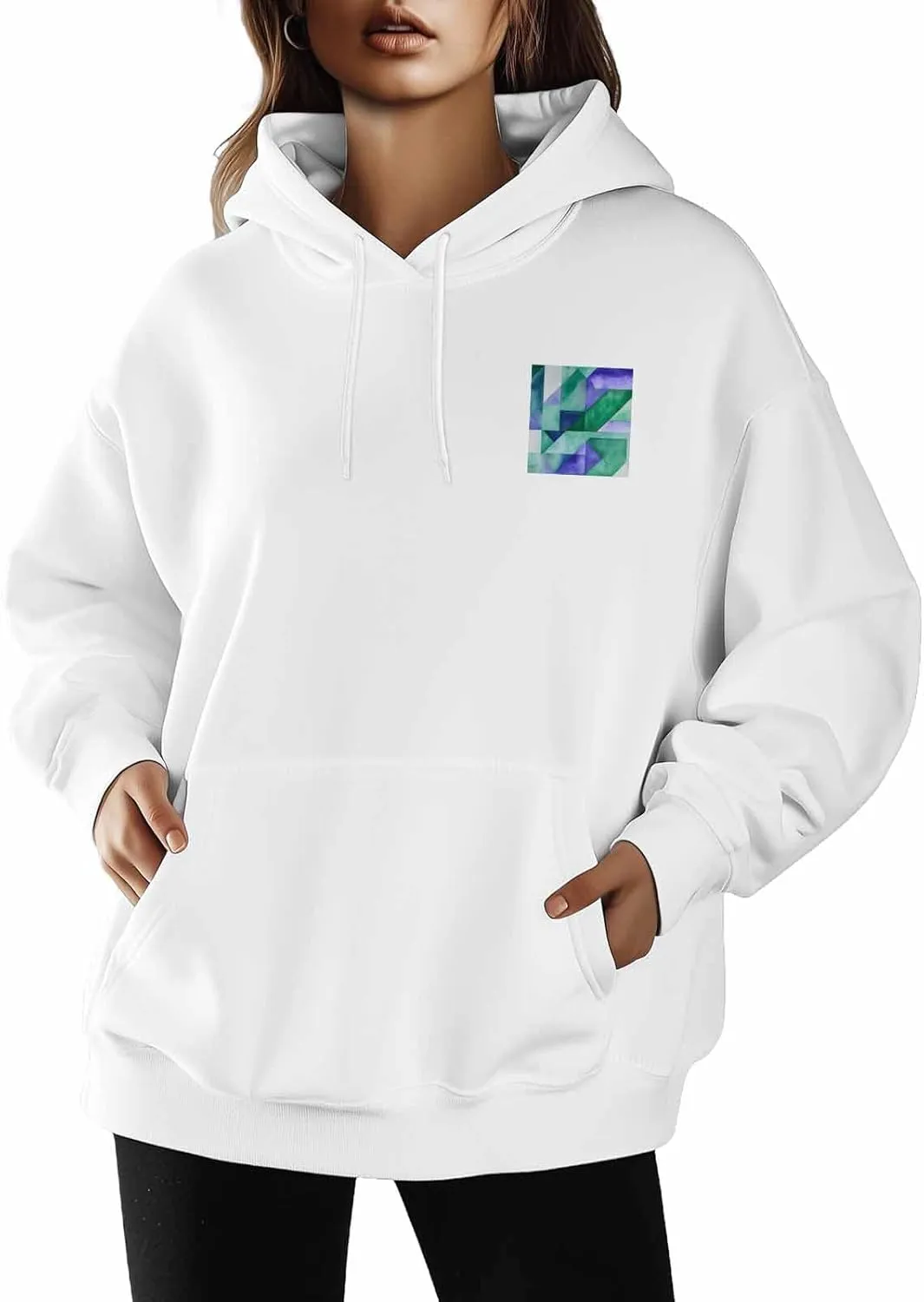 BEMIGO Hooded Sweatshirt Women Tie Dye Cozy Black/White Sweatshirt with Oversized Front Pocket Shapes Printed Trendy Tops