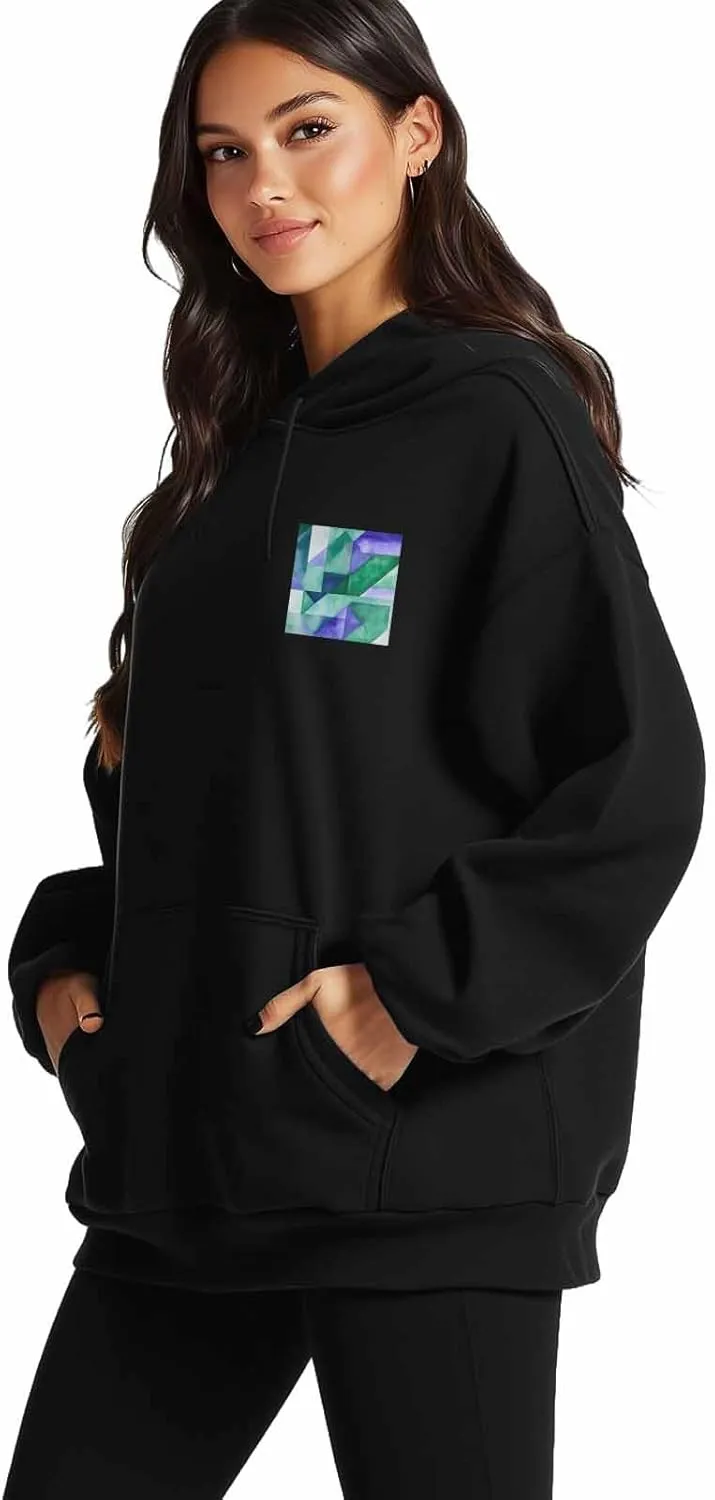 BEMIGO Hooded Sweatshirt Women Tie Dye Cozy Black/White Sweatshirt with Oversized Front Pocket Shapes Printed Trendy Tops