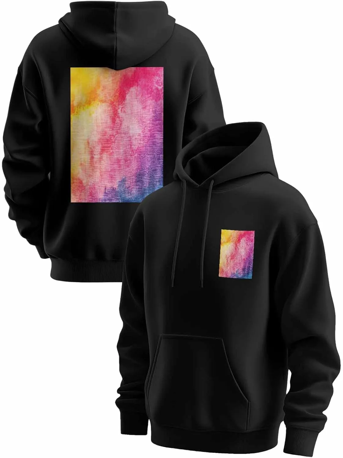 BEMIGO Hooded Sweatshirt Women Tie Dye Cozy Black/White Sweatshirt with Oversized Front Pocket Watercolor Printed Trendy Tops