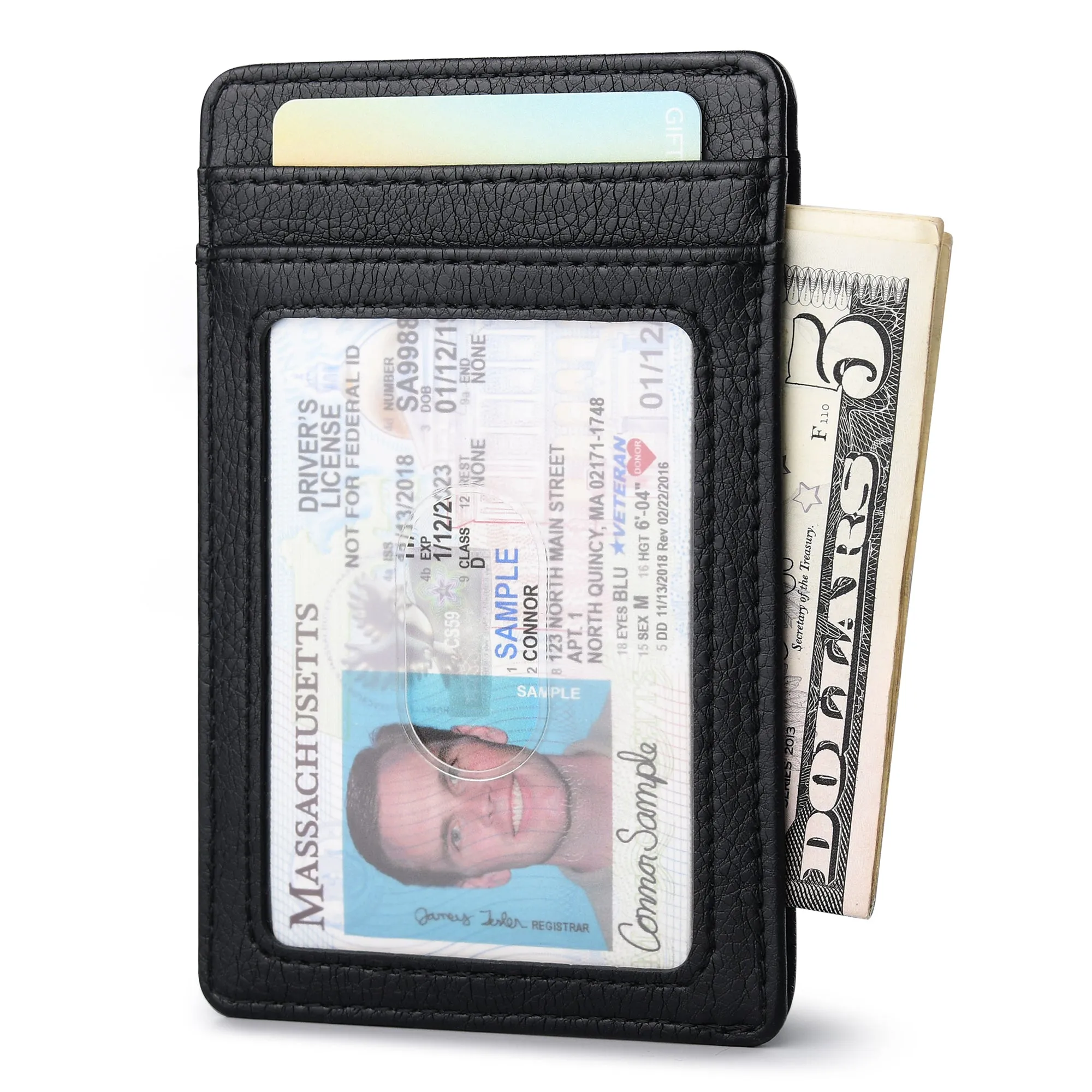 Buffway Mens Slim Wallet, Minimalist Thin Front Pocket Leather Credit Card Holder with RFID Blocking for Work Travel - Galactic Crack Black