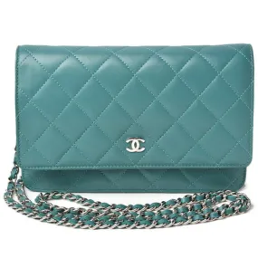 Chanel chain shoulder bag long wallet clutch CHANEL lambskin turquoise