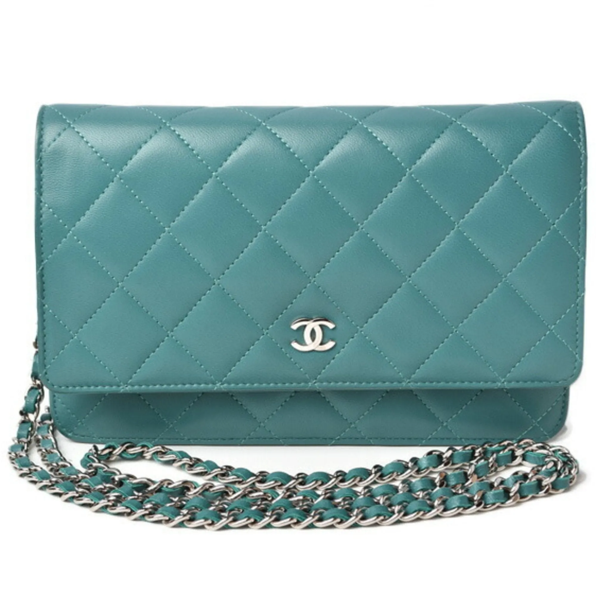 Chanel chain shoulder bag long wallet clutch CHANEL lambskin turquoise