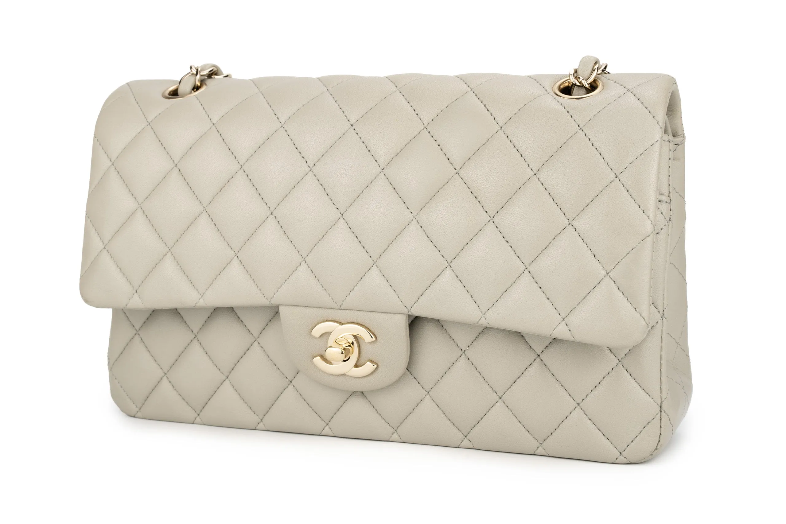 Chanel Med Classic Flap Lambskin Grey GHW