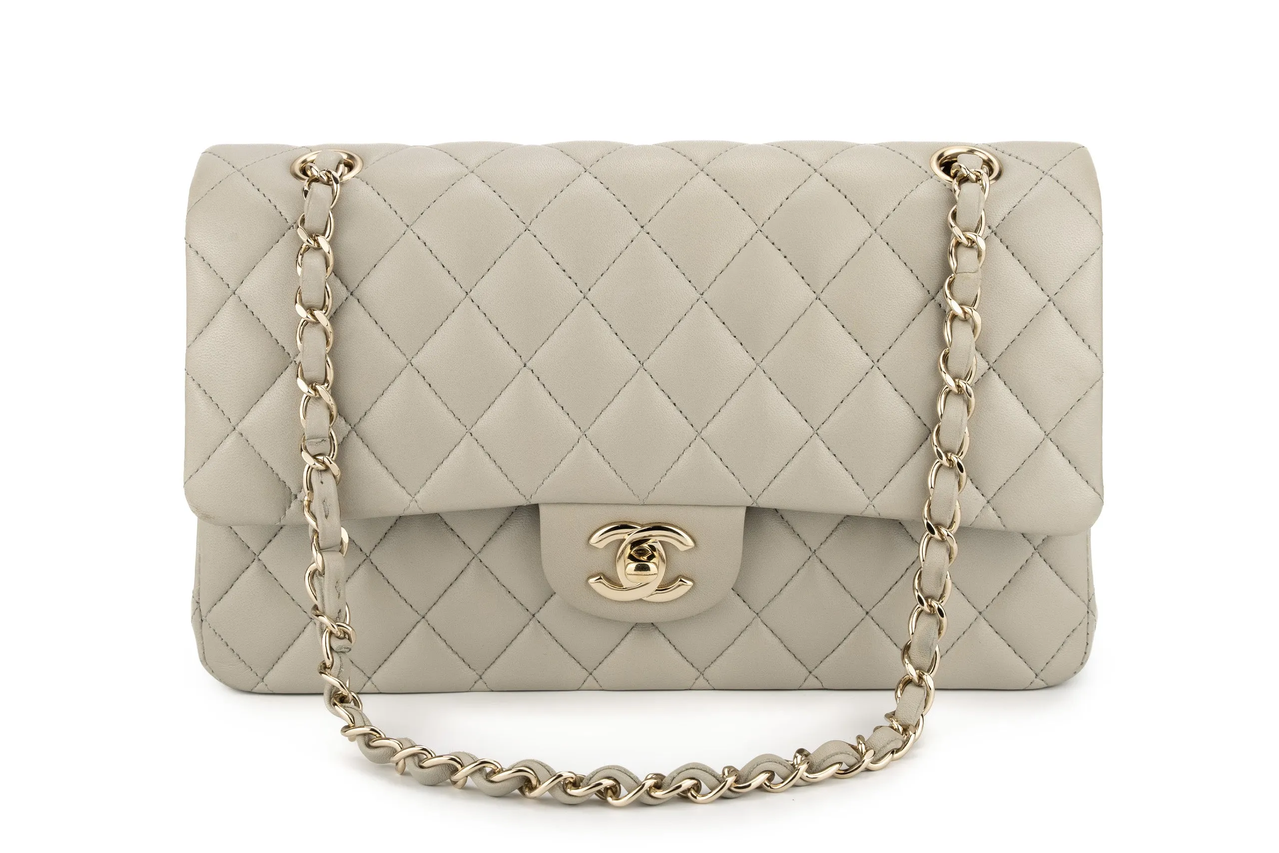 Chanel Med Classic Flap Lambskin Grey GHW