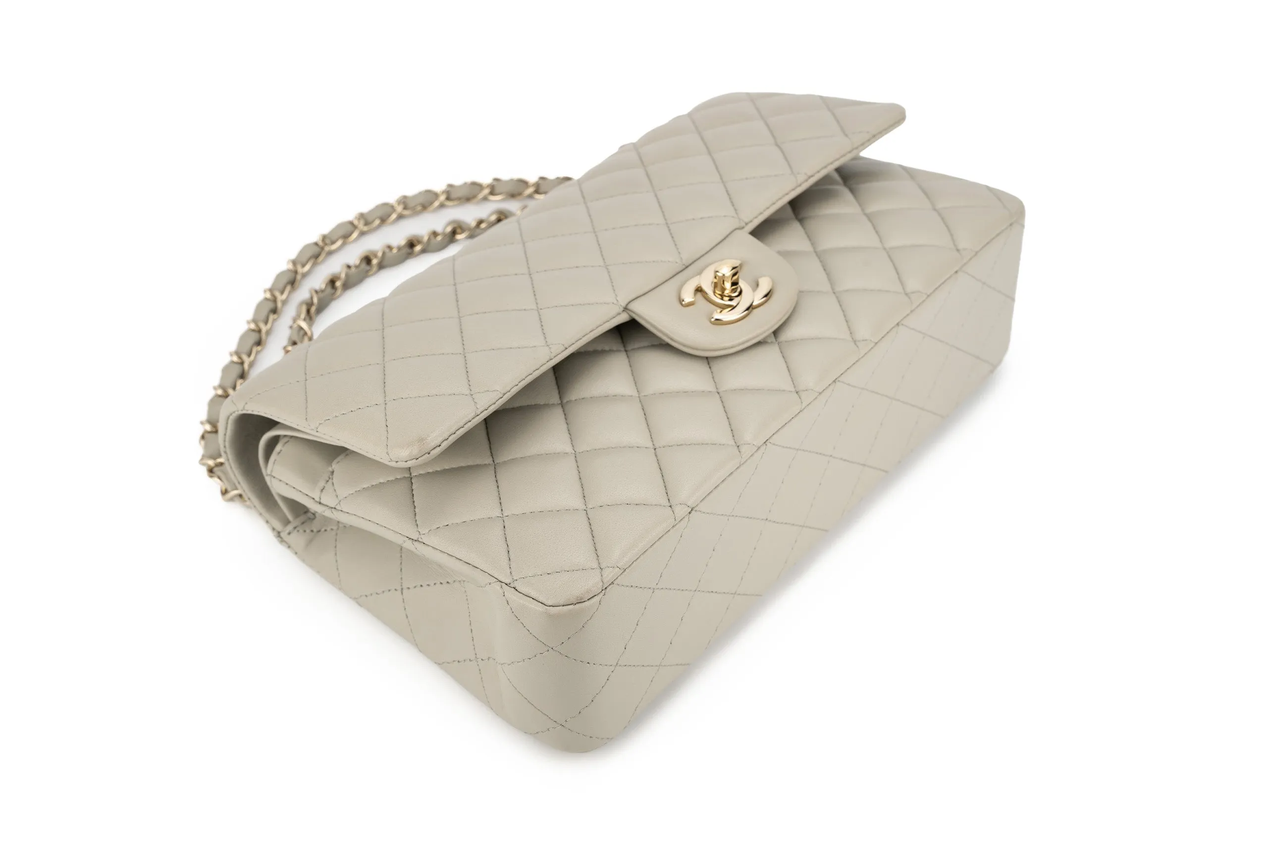 Chanel Med Classic Flap Lambskin Grey GHW