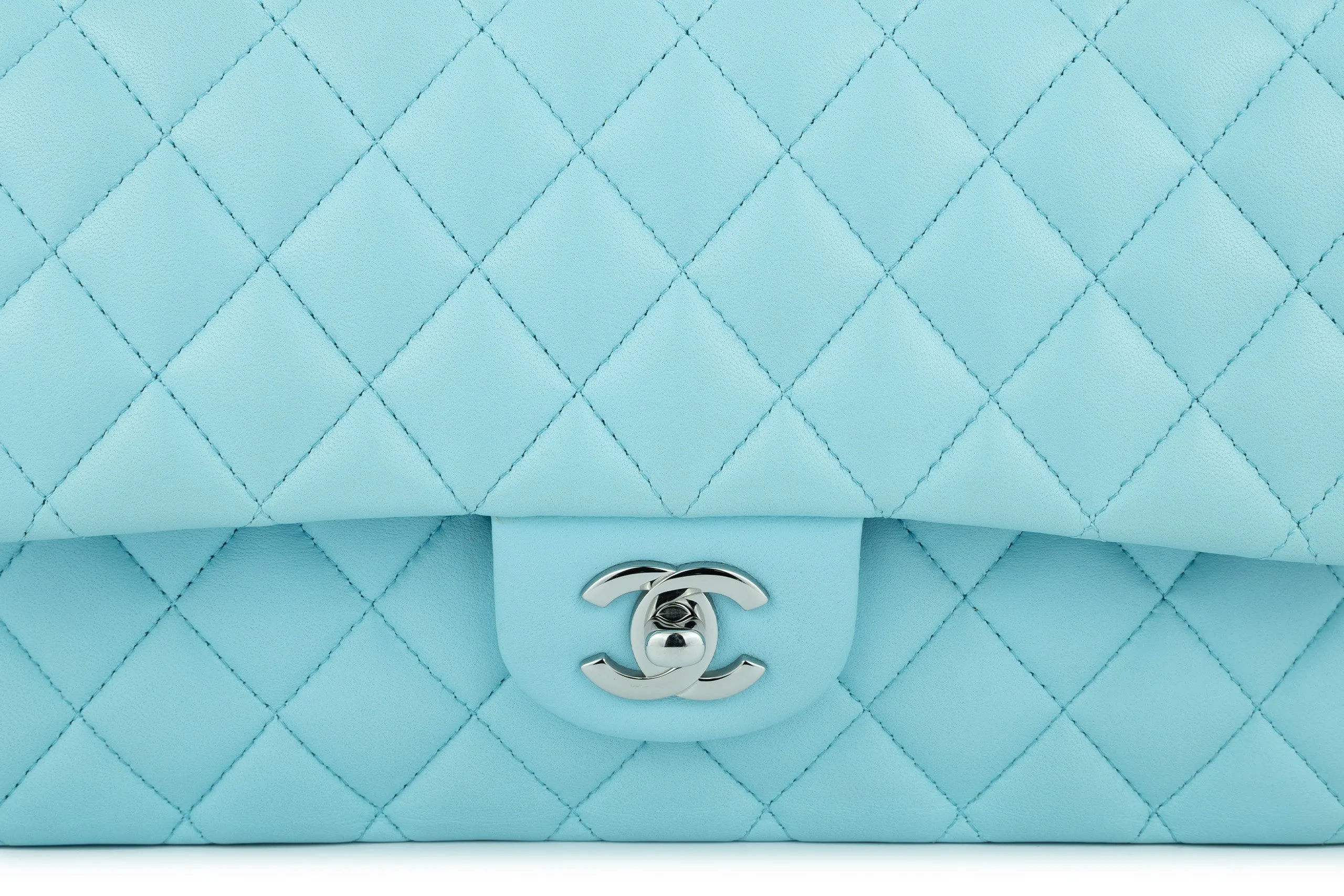 Chanel Medium Classic Flap Lambskin Neon Blue Silver Hardware