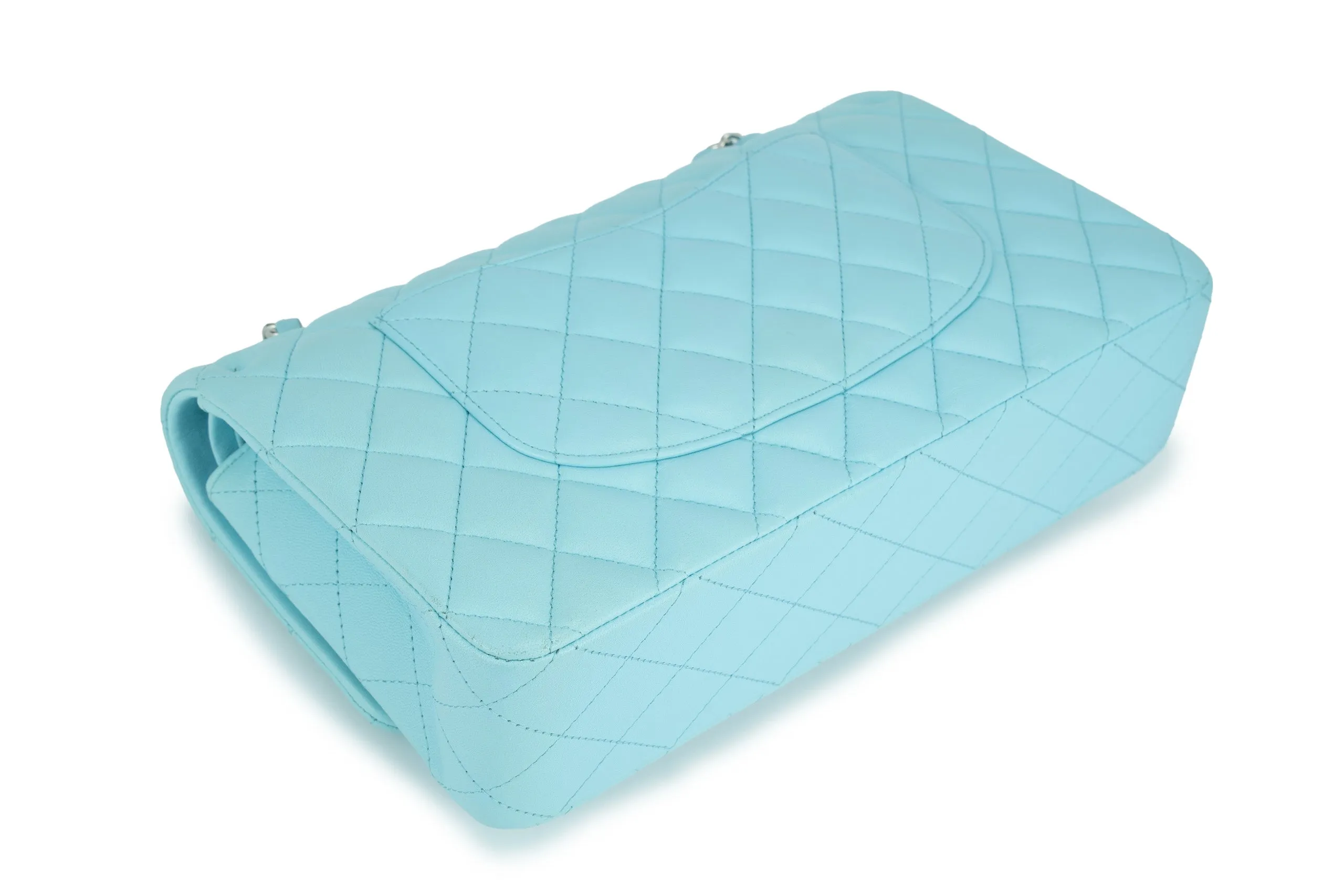 Chanel Medium Classic Flap Lambskin Neon Blue Silver Hardware