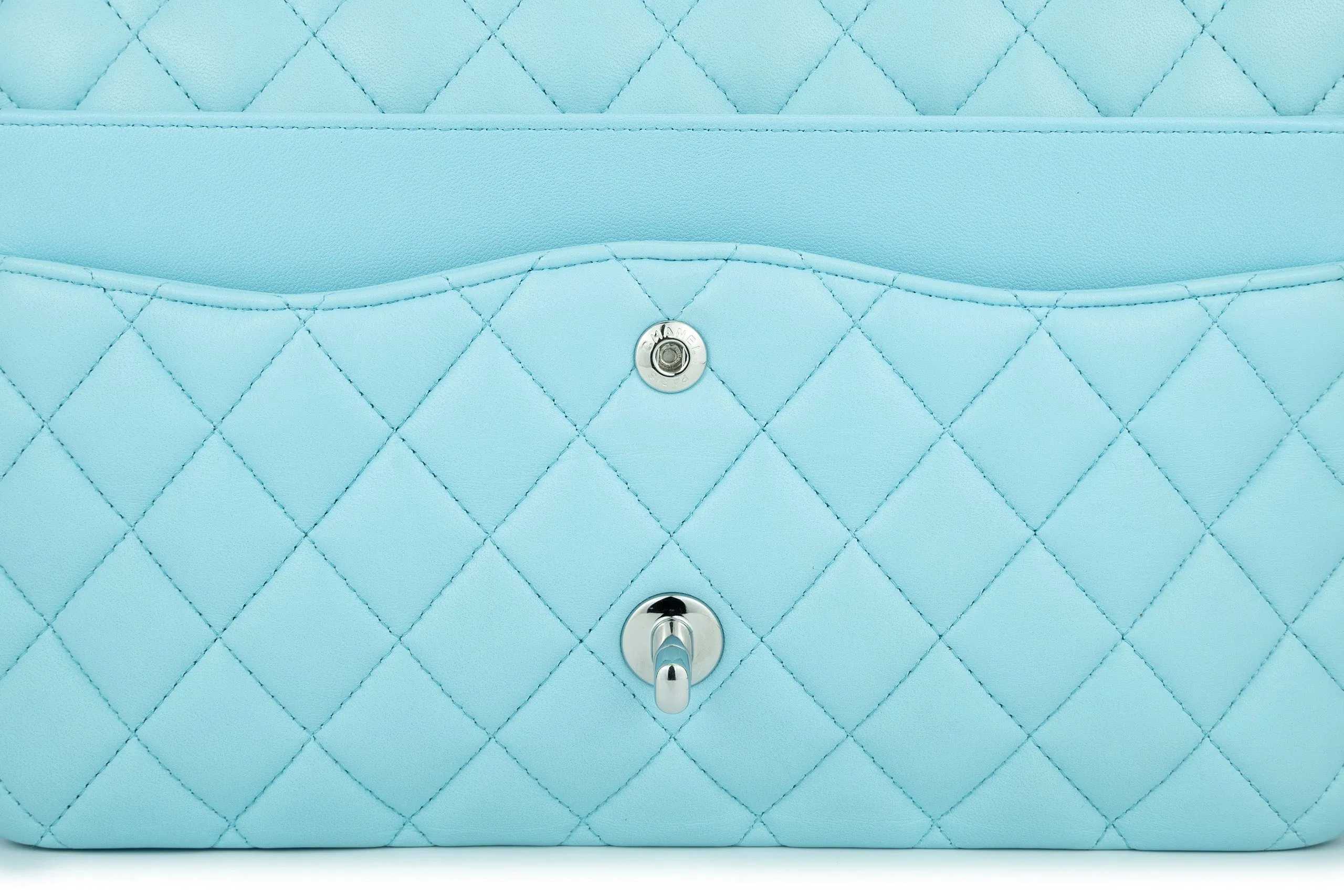 Chanel Medium Classic Flap Lambskin Neon Blue Silver Hardware