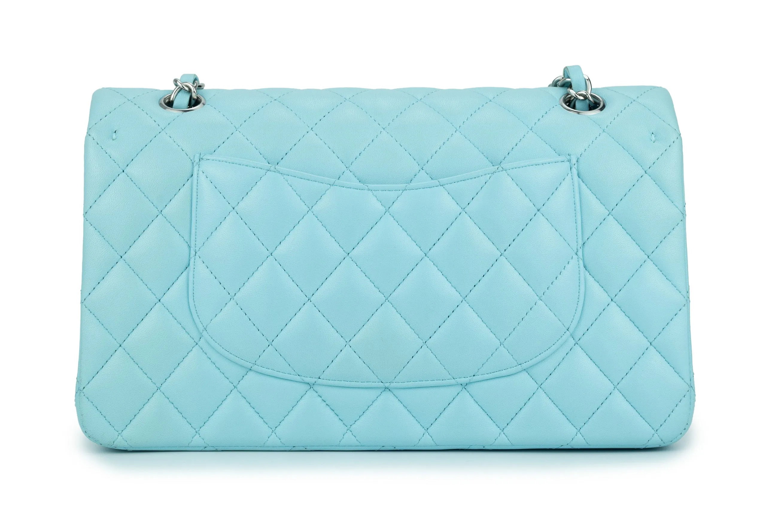Chanel Medium Classic Flap Lambskin Neon Blue Silver Hardware