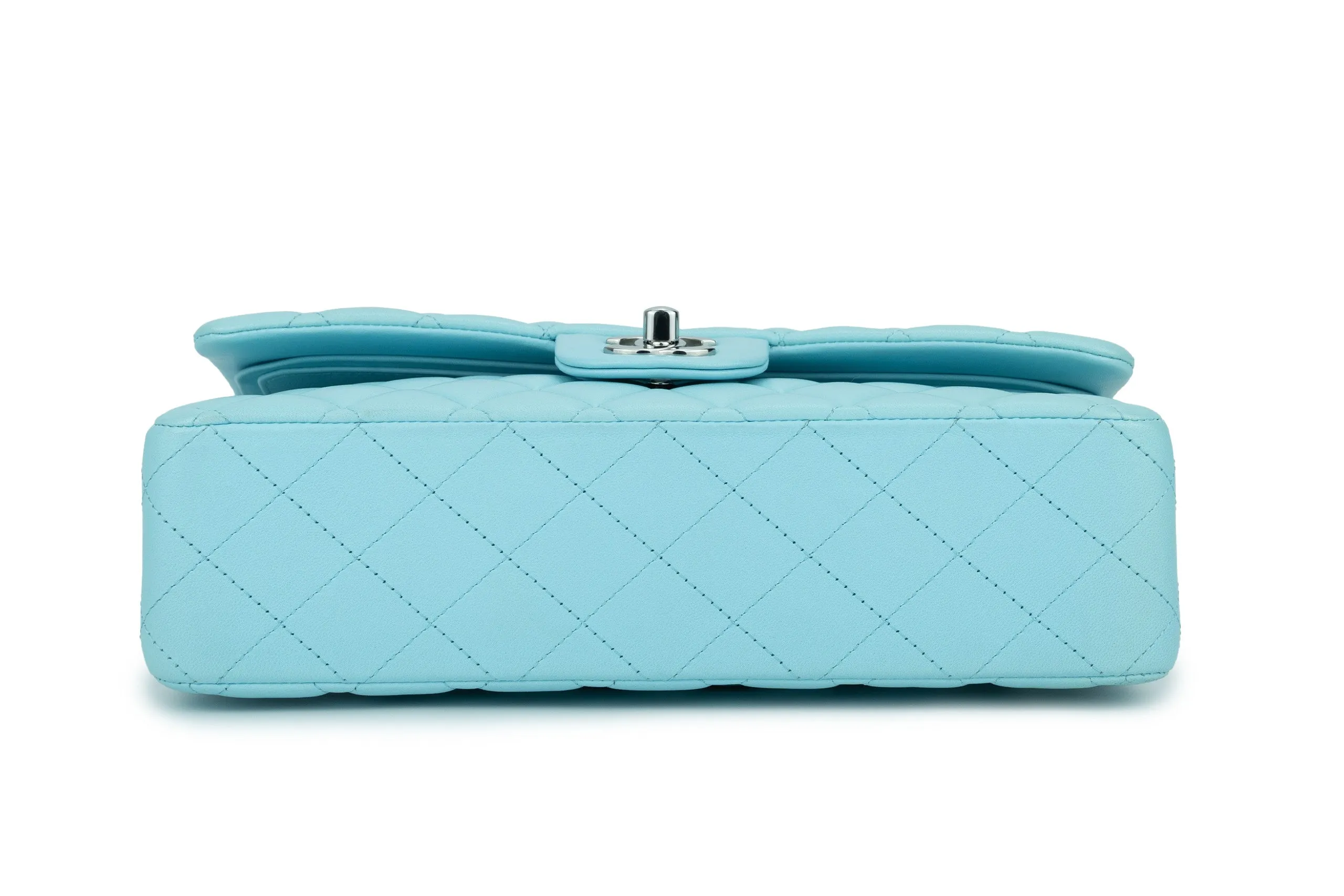 Chanel Medium Classic Flap Lambskin Neon Blue Silver Hardware
