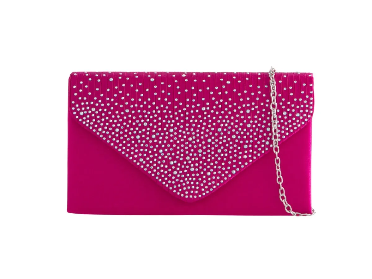 Dark Rose Pink Diamante Overlay Clutch Bag