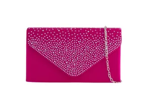 Dark Rose Pink Diamante Overlay Clutch Bag