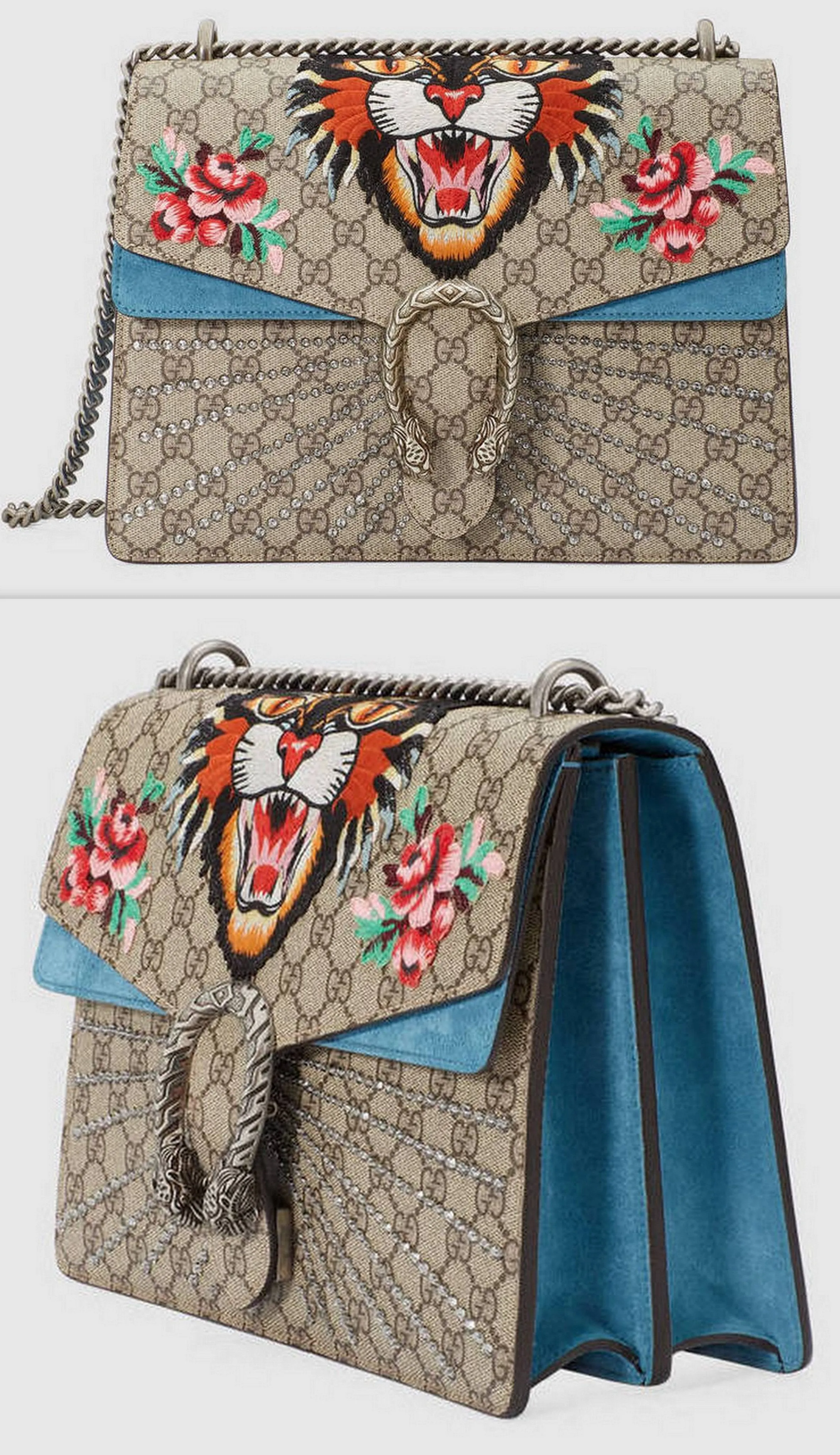 Dionysus Tiger Embroidered GG Supreme Shoulder Bag