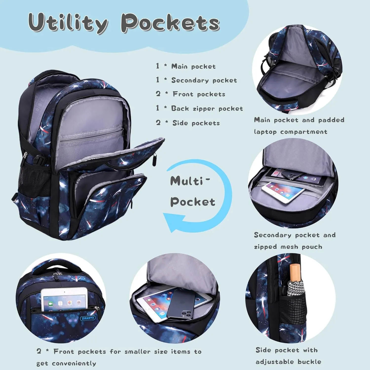 Galaxy Kids Backpacks for Boys School, Water-resistant Boys Backpacks Middle School Bags, Black