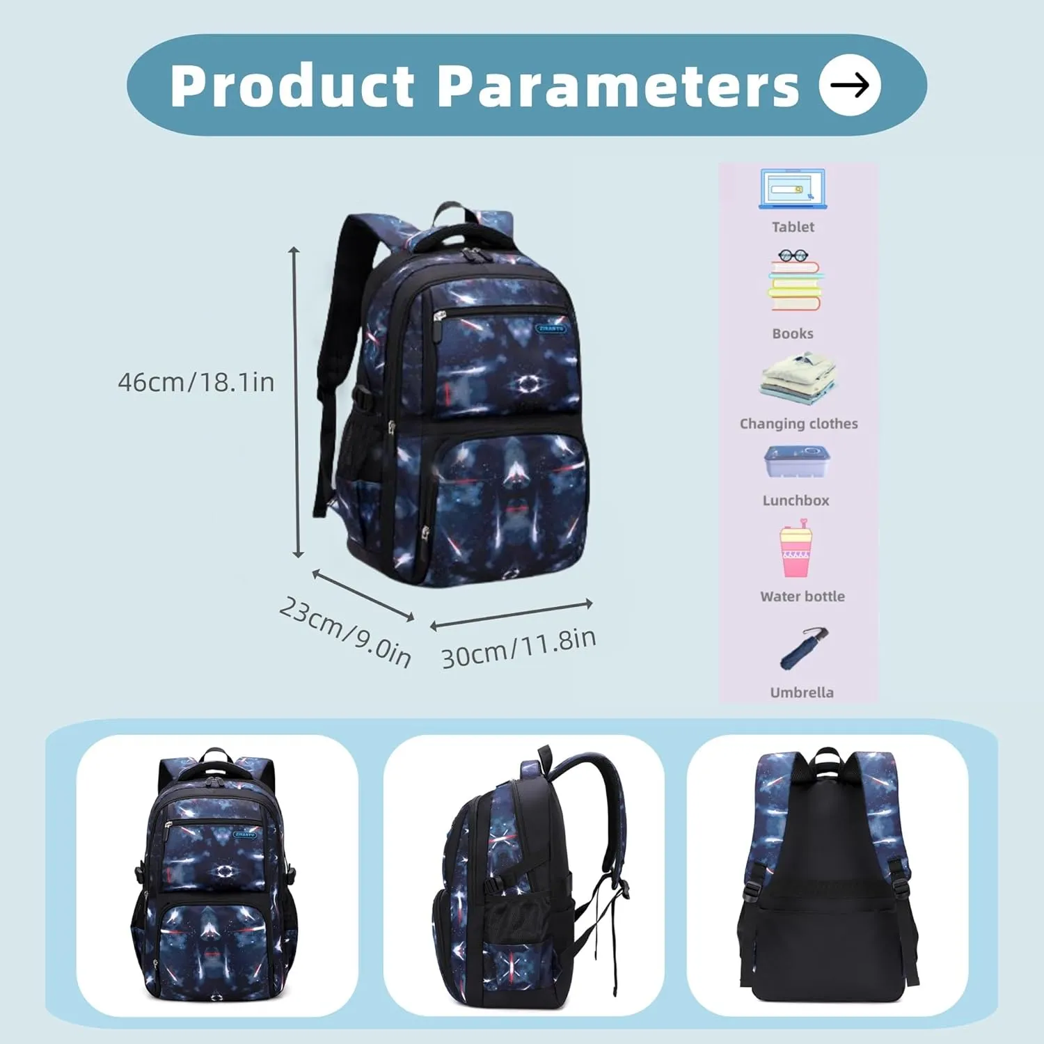 Galaxy Kids Backpacks for Boys School, Water-resistant Boys Backpacks Middle School Bags, Black