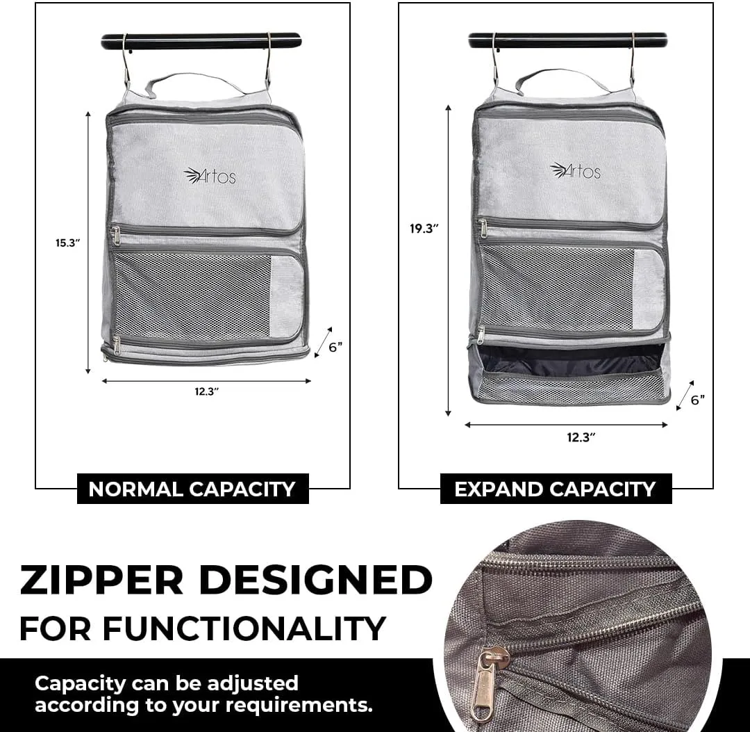 Hanging Portable Luggage Suitcase Closet Shelving Organizer w/hooks| For Travel, Camper, RV |Packing Cube(Grey)