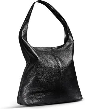 Italian Genuine Calf Leather Hobo Bag for Women with Zipper | Large Soft Slouchy Unlined Shoulder Handbag Tote Bucket Purse